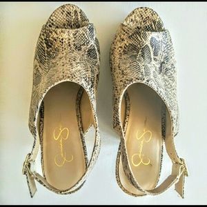 Jessica Simpson Kassidy Sling Wedge Brown Snake